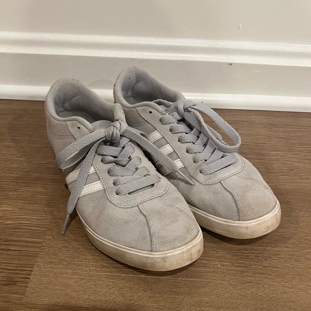 Adidas gray and white sneakers